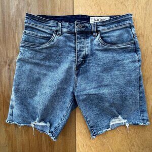 ZANEROBE JOE BLOW BUTTON FLY DENIM SHORTS Men’s sz 32 Blue Destructed
